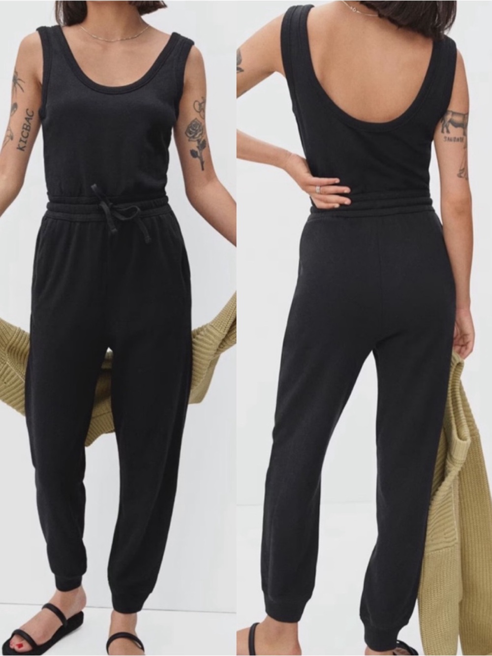 Everlane The French Terry Jumpsuit Sleeveless Tank Jogger Black Loungewear